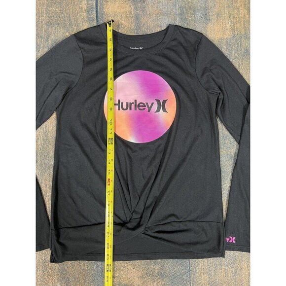 Hurley Girls Size XL 16 Crossed Hem Long Sleeve Black Logo Tee! - Picture 4 of 7